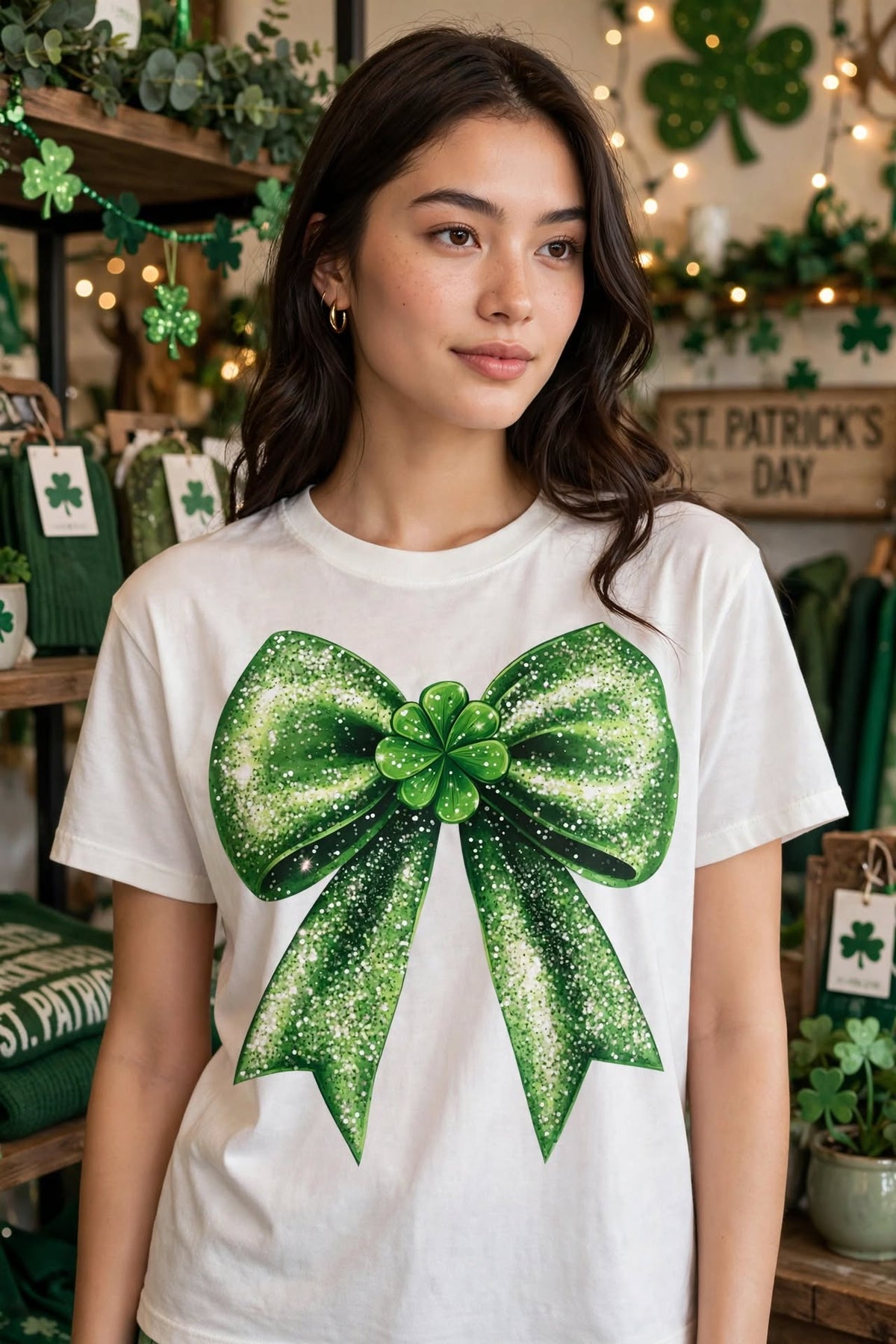 Green Sparkly Bow-Dtf T-shirt Design 