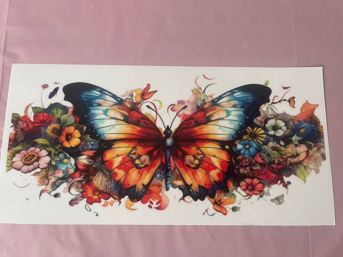 #108 Blue & Orange Butterfly~~UV DTF CUP WRAP