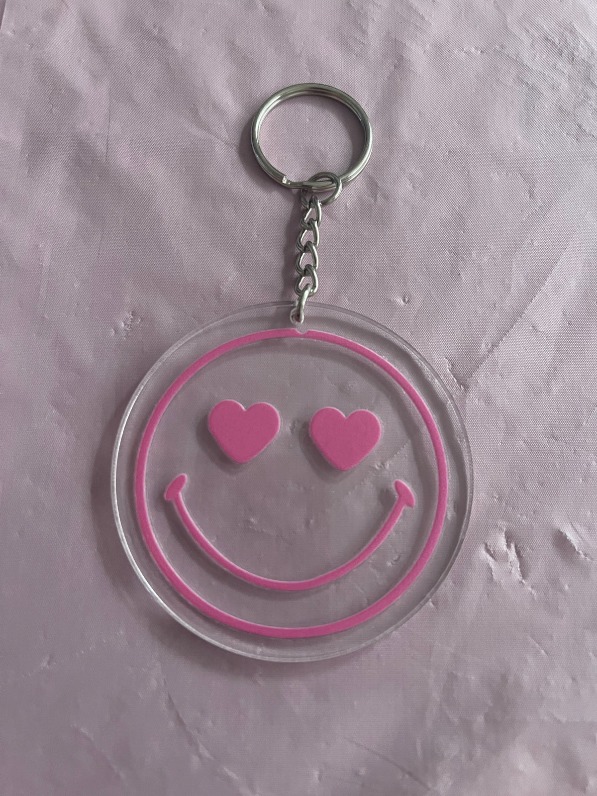 #60 Pink Smiley Heart Eyes~~Keychain