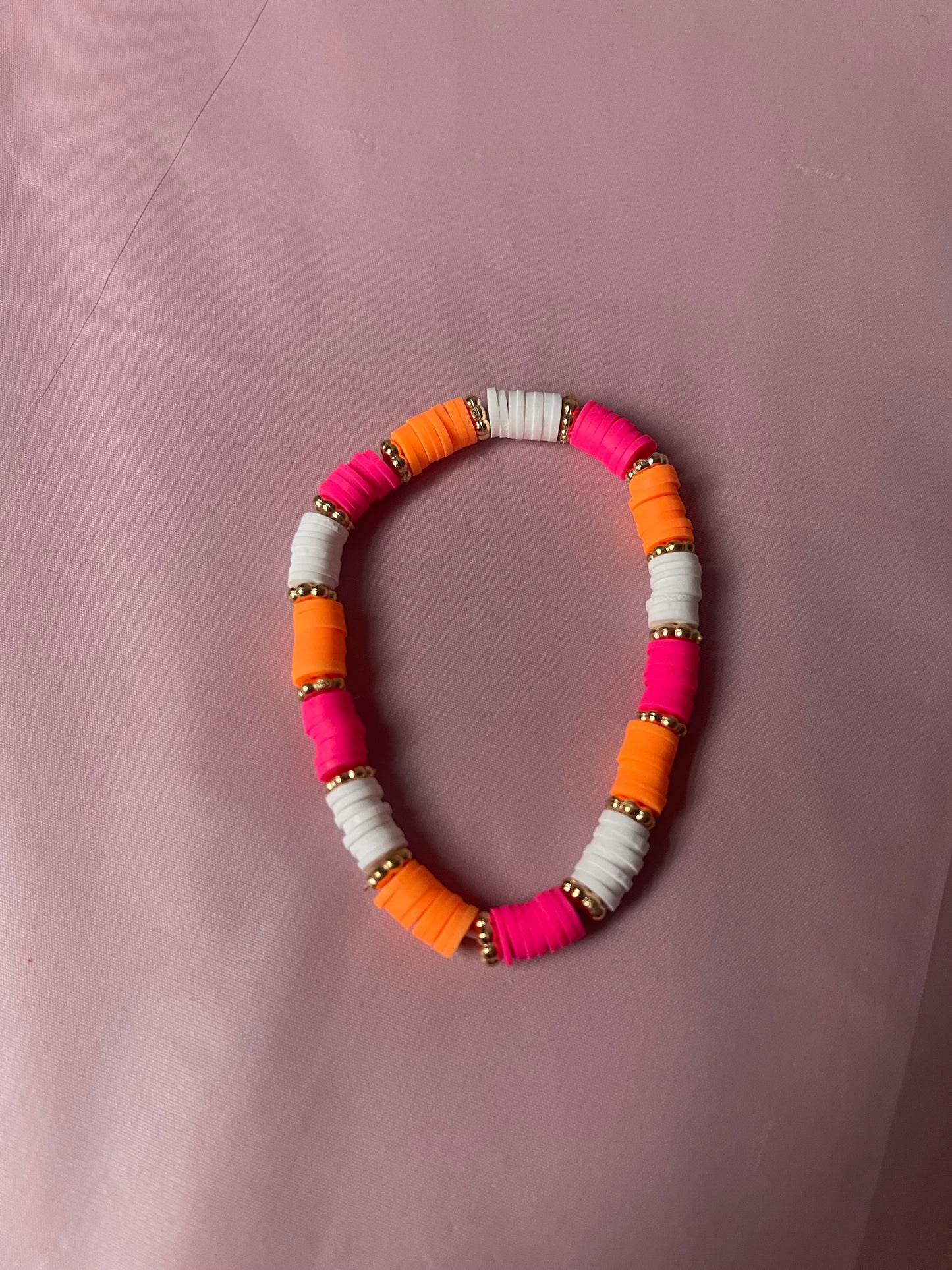 #205 Hot Pink,Orange & White~~Bracelet