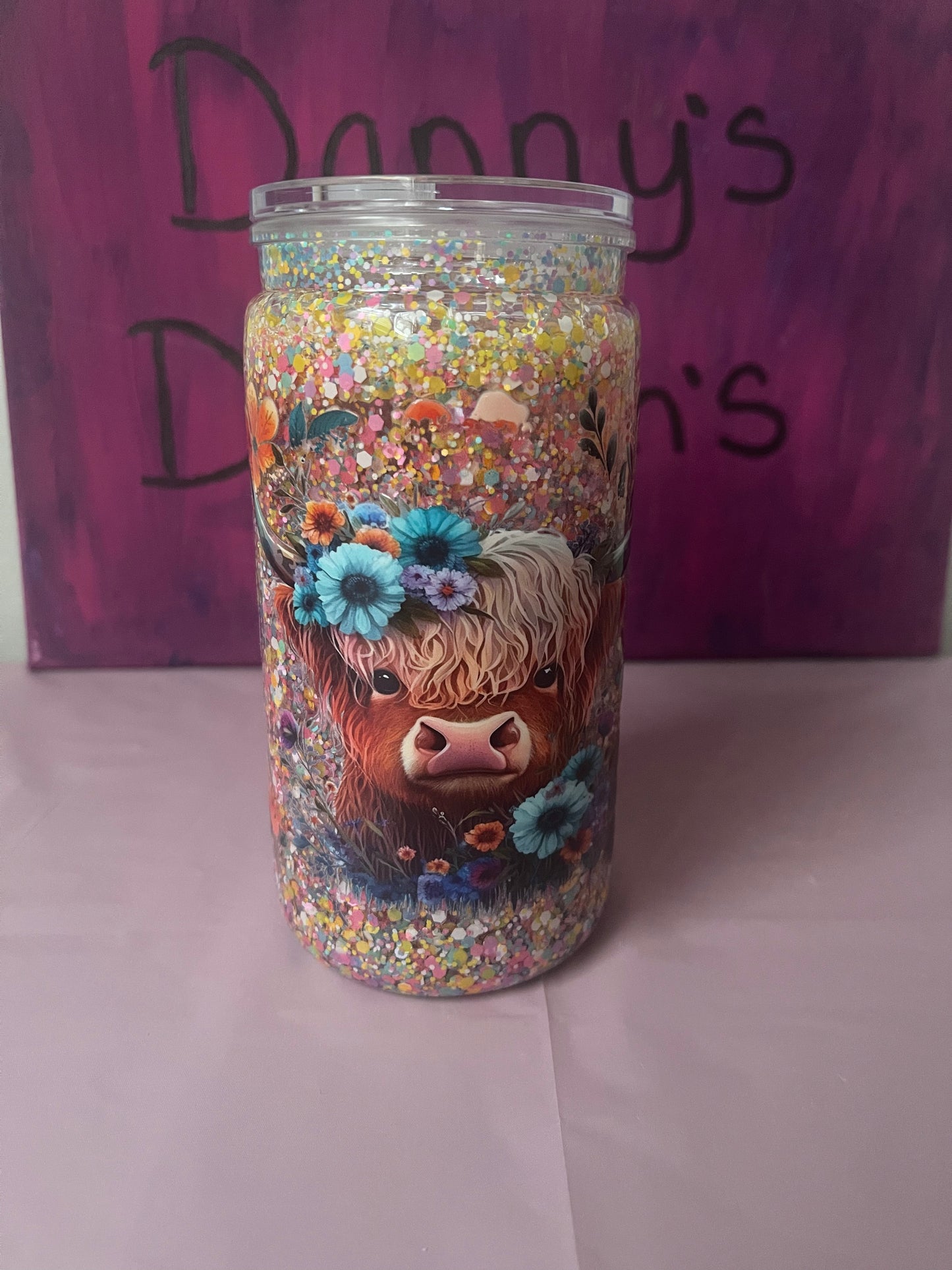Highland cow floral - 16oz Snow Globe Cup