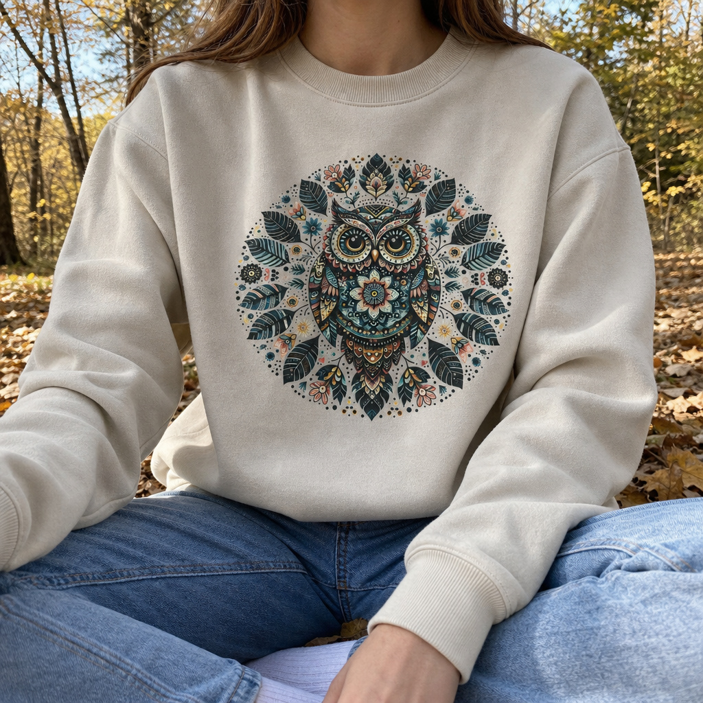 Mystic Blossom Owl-Dtf T-shirt Design