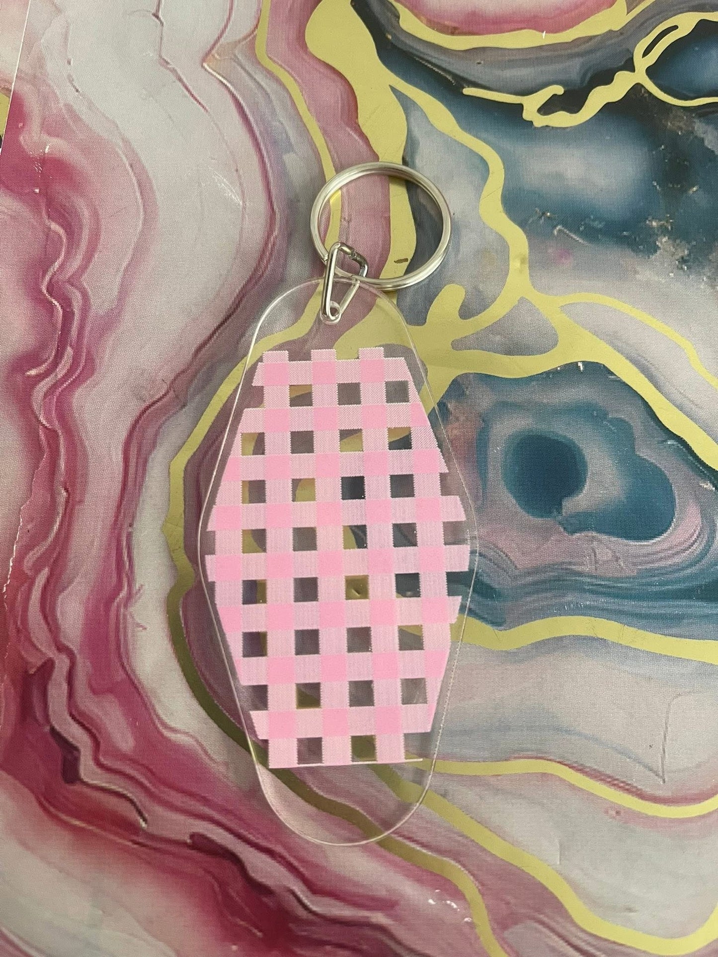 #21 Pink Checkered~~Keychain
