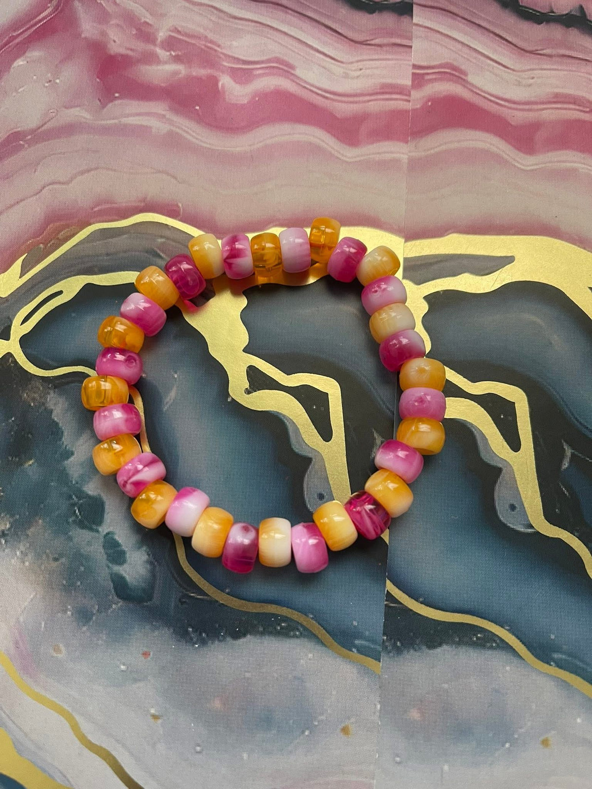 #131 Pink & Orange Tie-Dye~~Bracelet