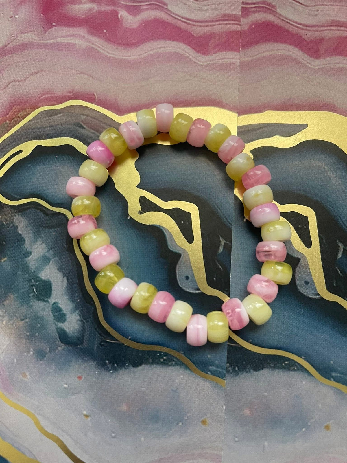 #132 Yellow & Pink Tie-Dye~~Bracelet