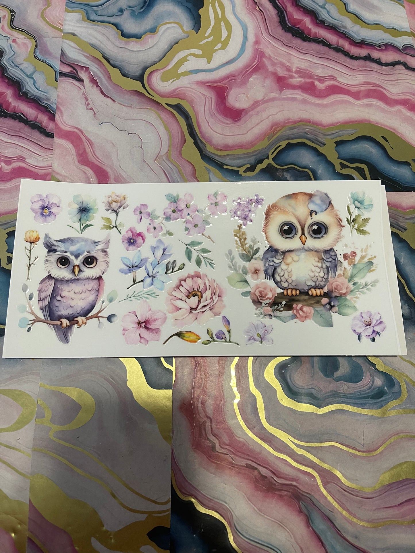 #69 Purple Flower Owls~~UV DTF CUP WRAP