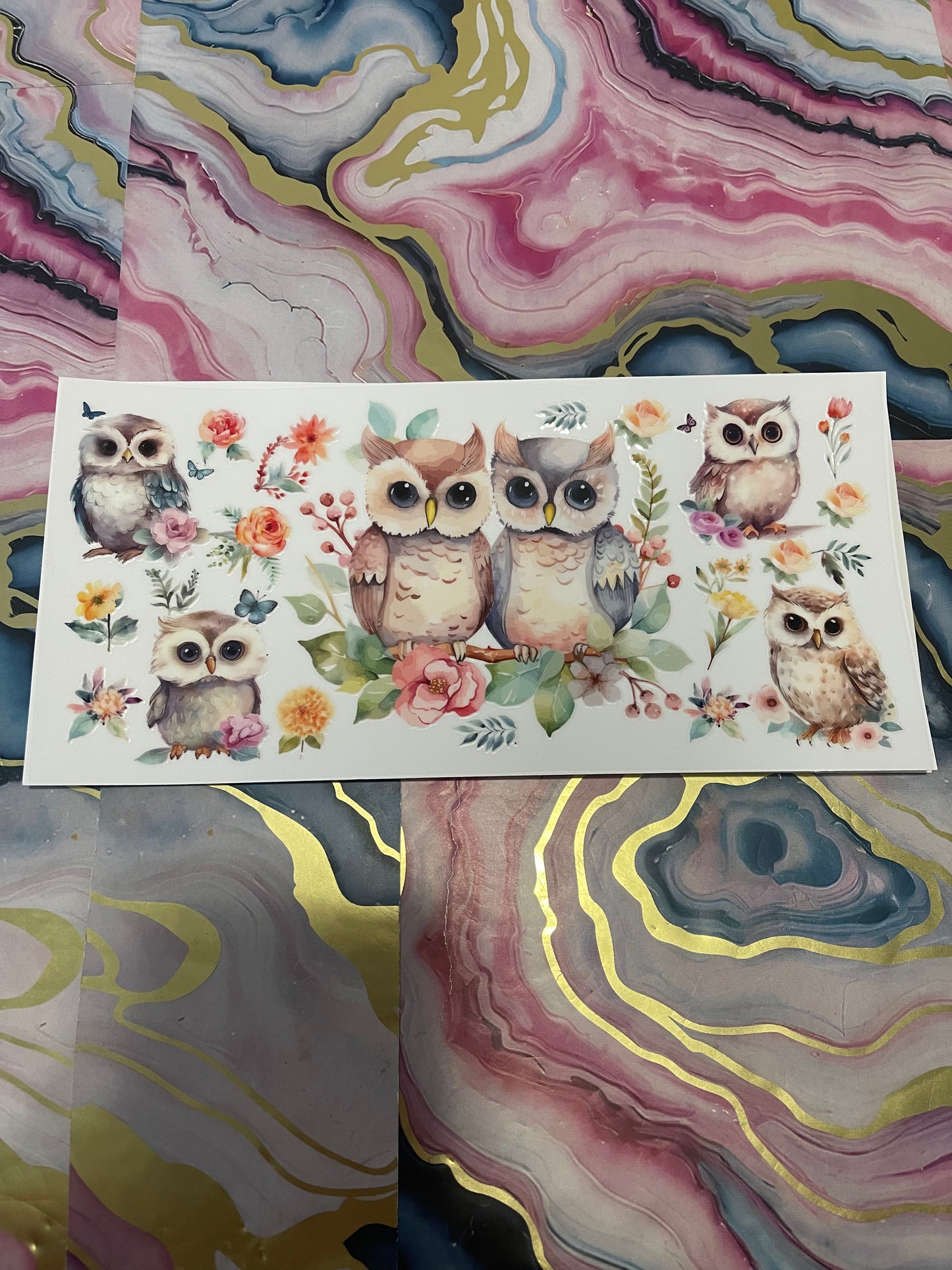#67 Orange Flower Owls~~UV DTF CUP WRAP