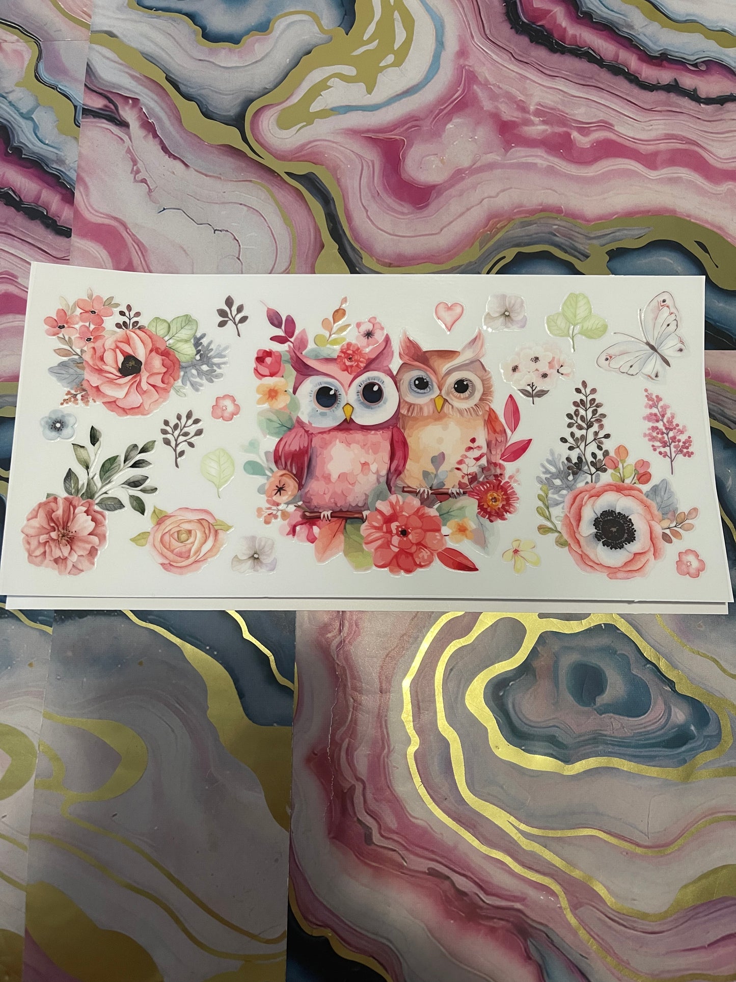 #66 Pink Owls~~UV DTF CUP WRAP