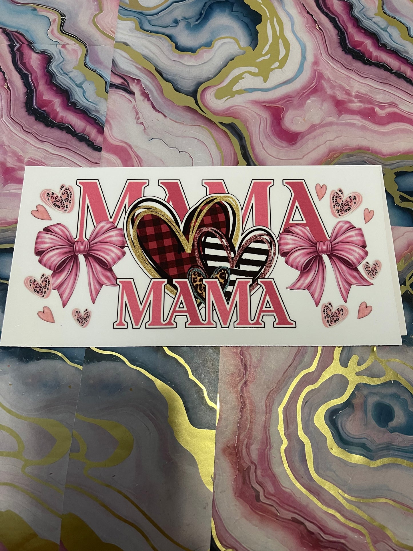 #10 Pink Bow Heart Mama~~UV DTF CUP WRAP