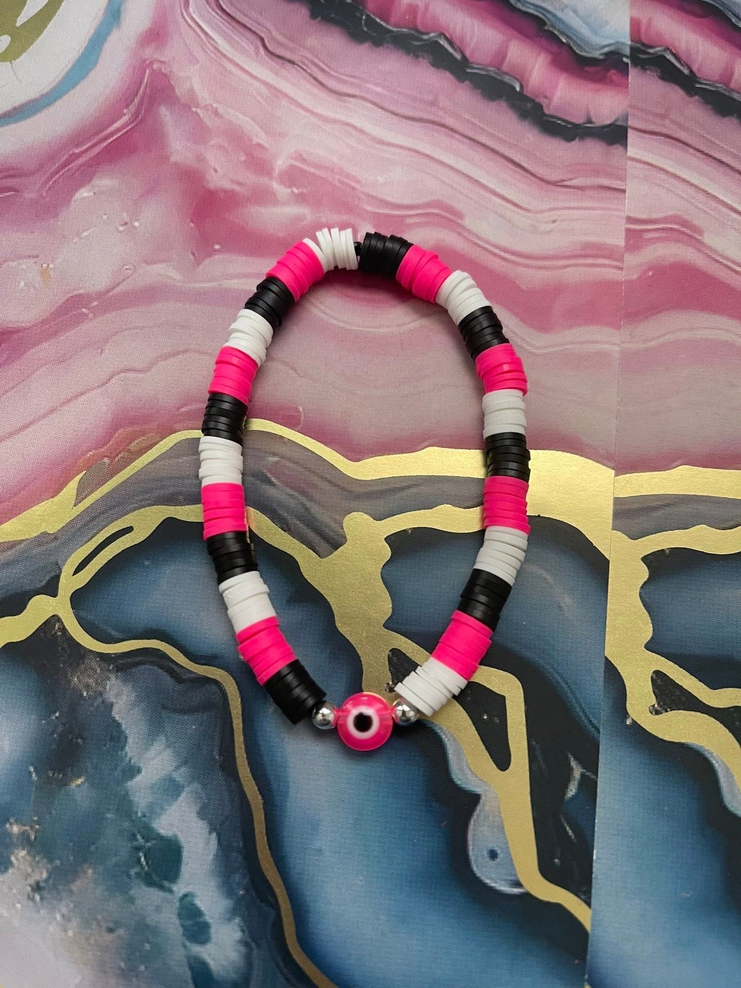 #30 Pink White & Black Eye~~Bracelet