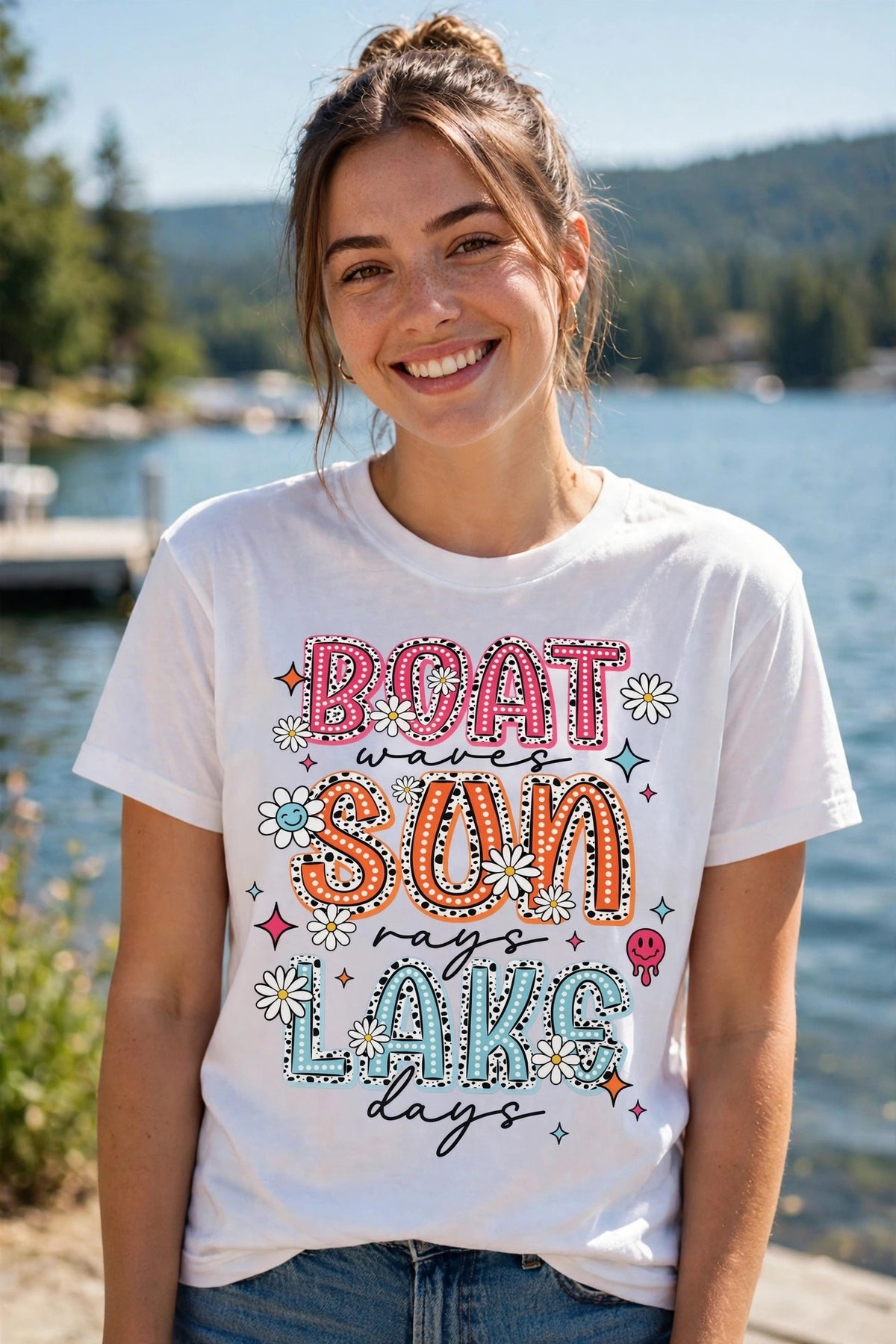 Boat,Sun & Lake-Dtf T-shirt Design