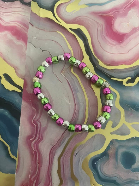 #89 Green,Sliver & Pink~~Bracelet