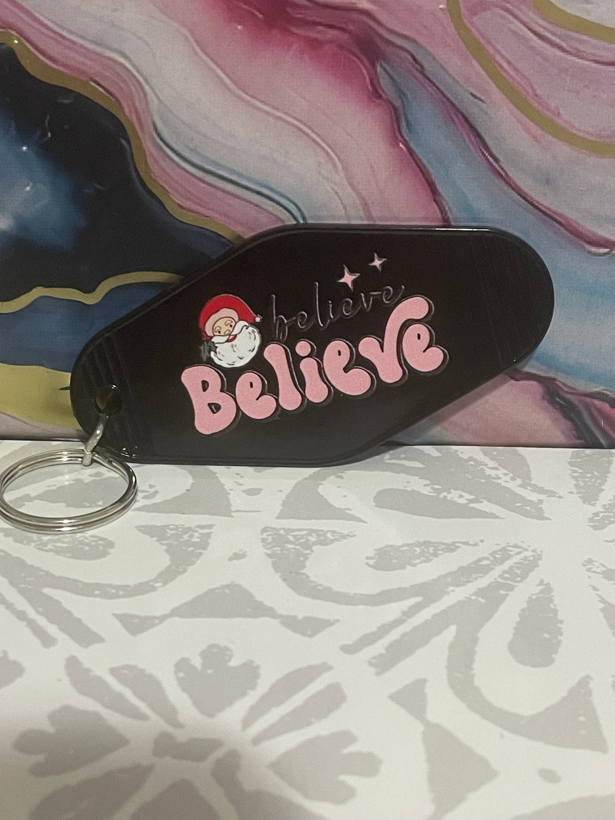 #38 Black “Believe Believe”~~Keychain