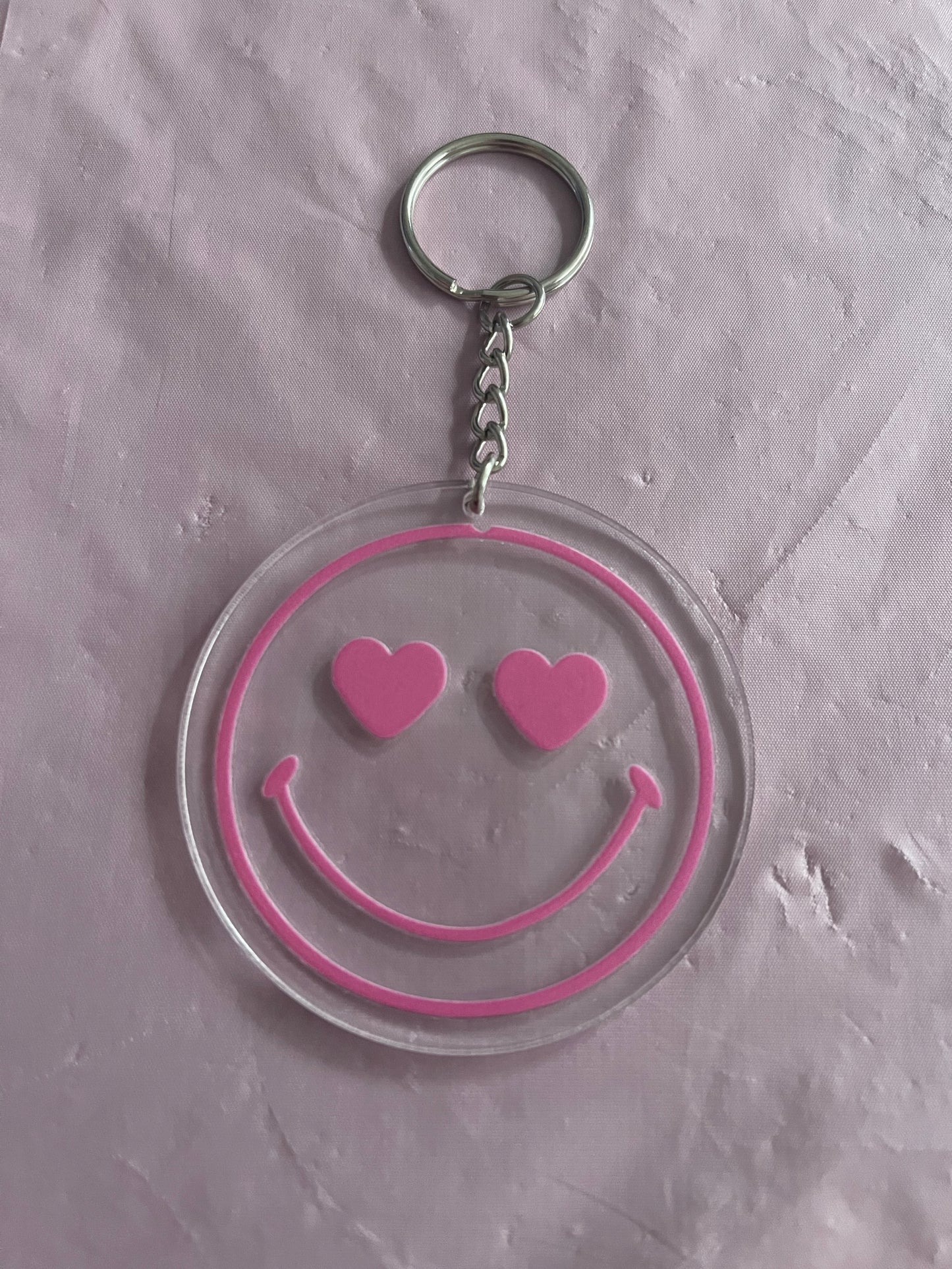 #60 Pink Smiley Heart Eyes~~Keychain