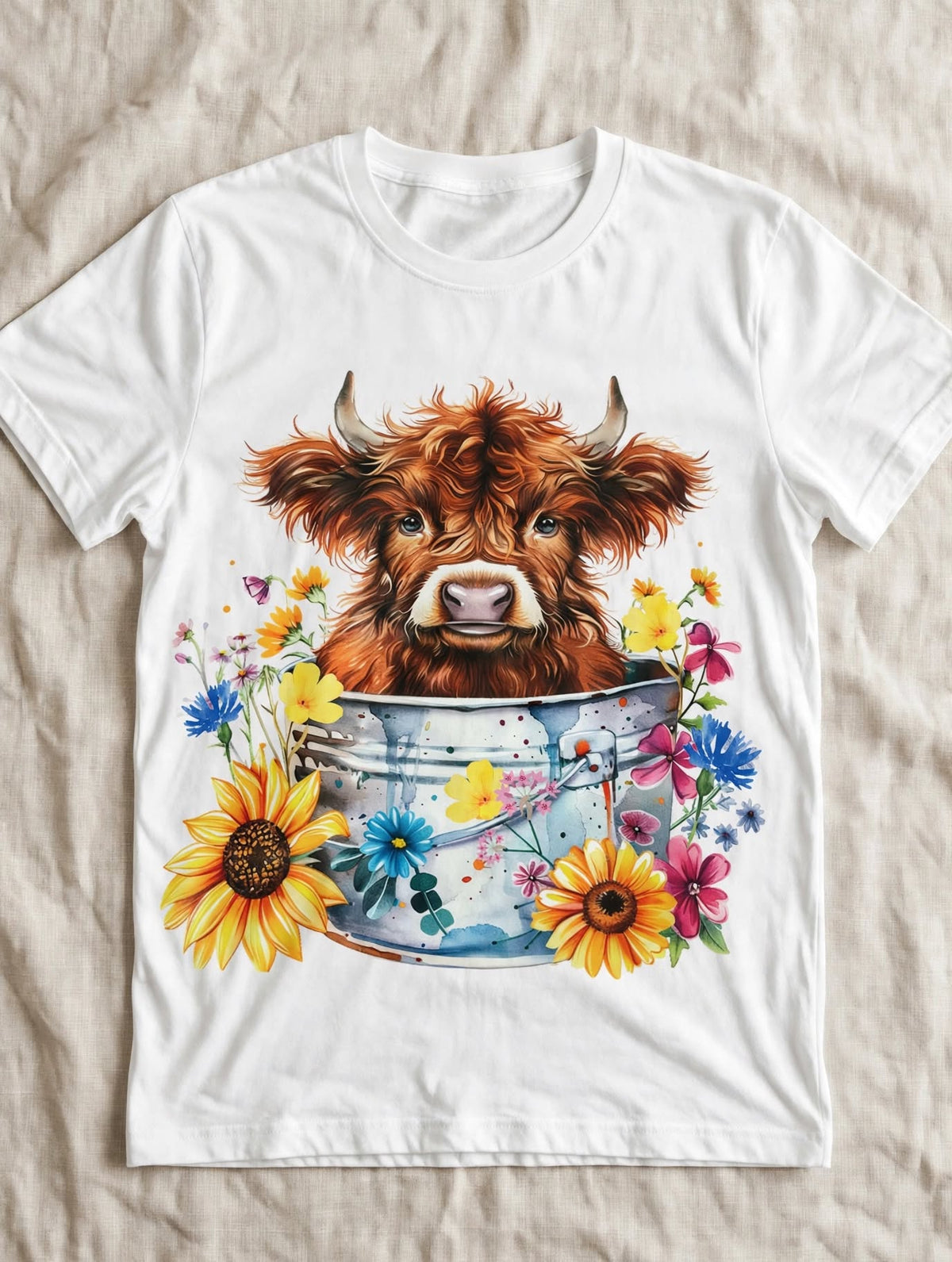 Bucket Floral Cow-Dtf T-shirt Design