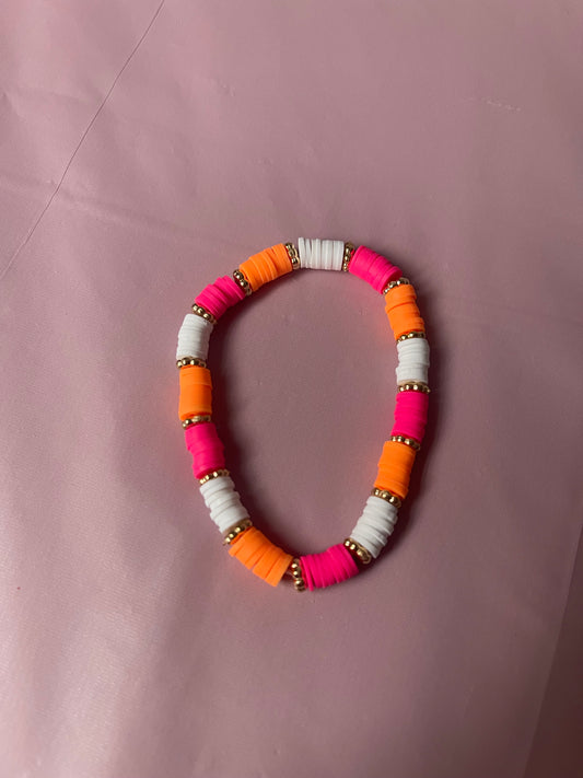 #205 Hot Pink,Orange & White~~Bracelet