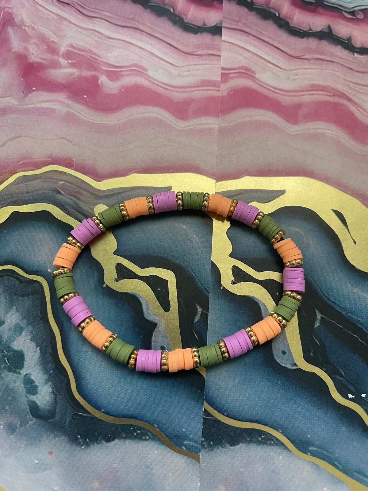 #17 Peach, Violet & Forest Green~~Bracelet