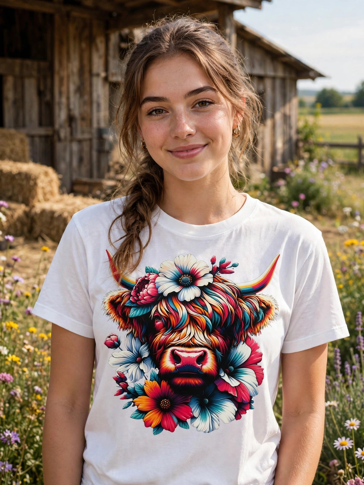 Floral Cow-Dtf T-shirt Design