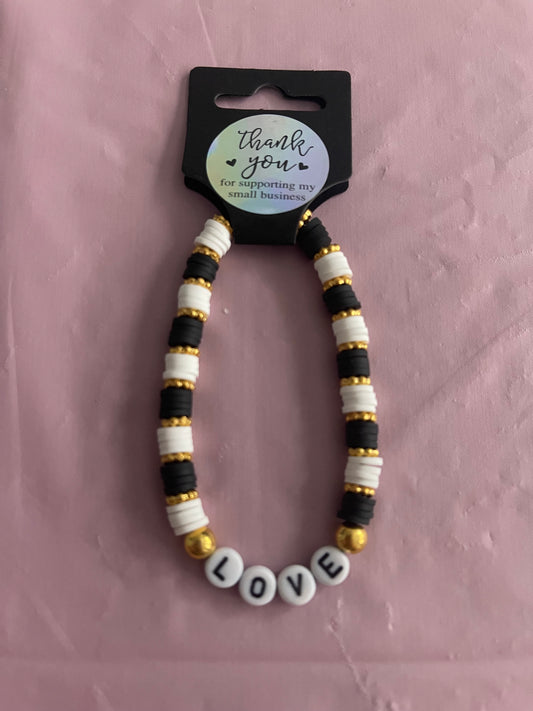 #19 Black, White & Gold Love~~Bracelet