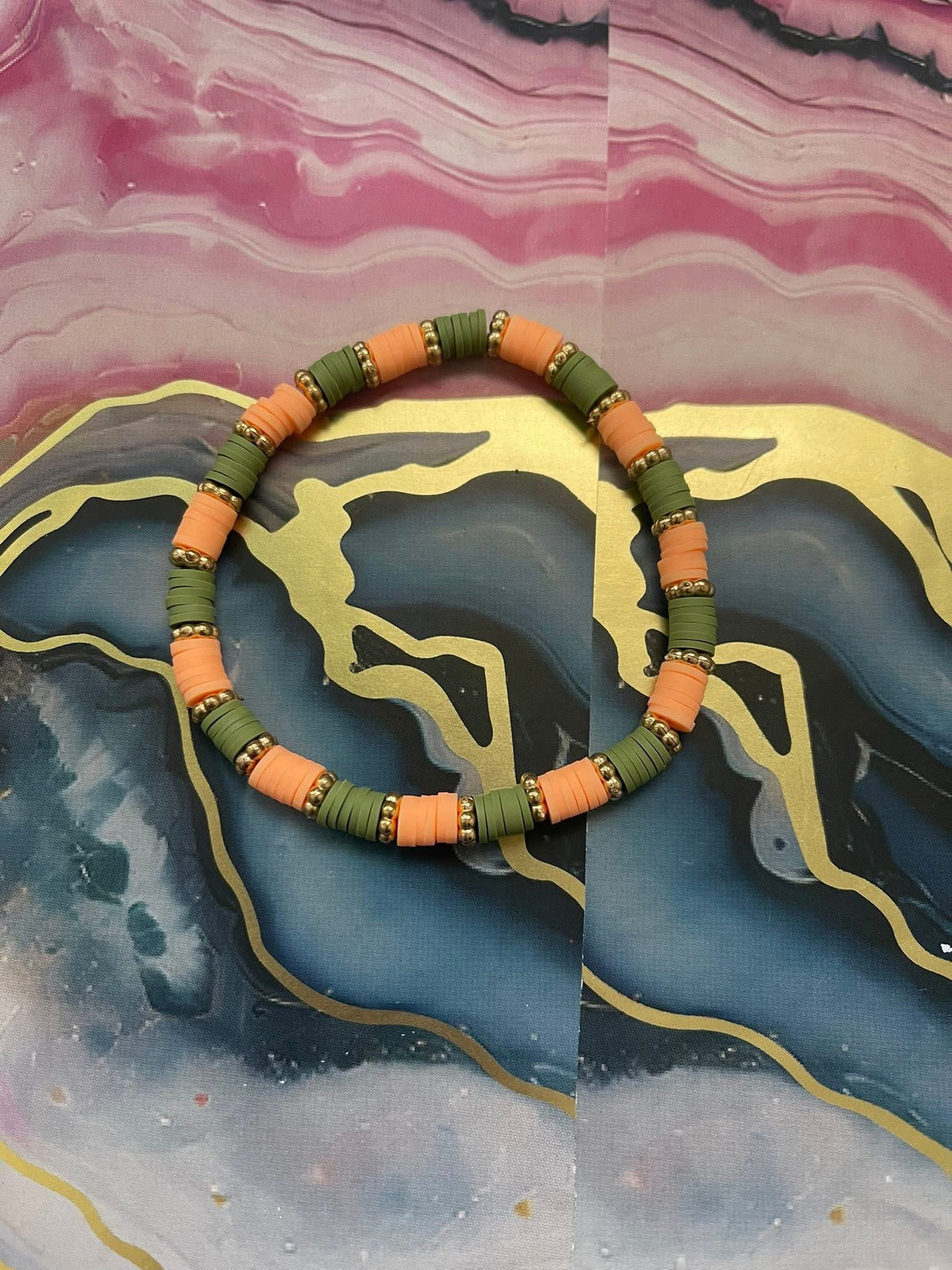 #10 Peach & Forest Green~~Bracelet