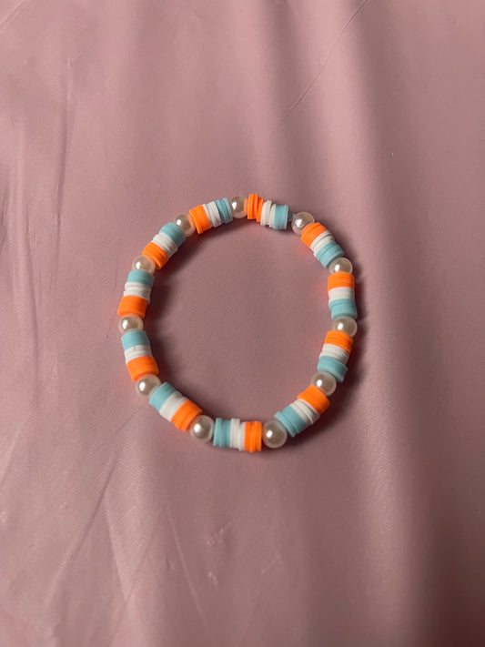 #193 Light Blue,White & Orange~~Bracelet