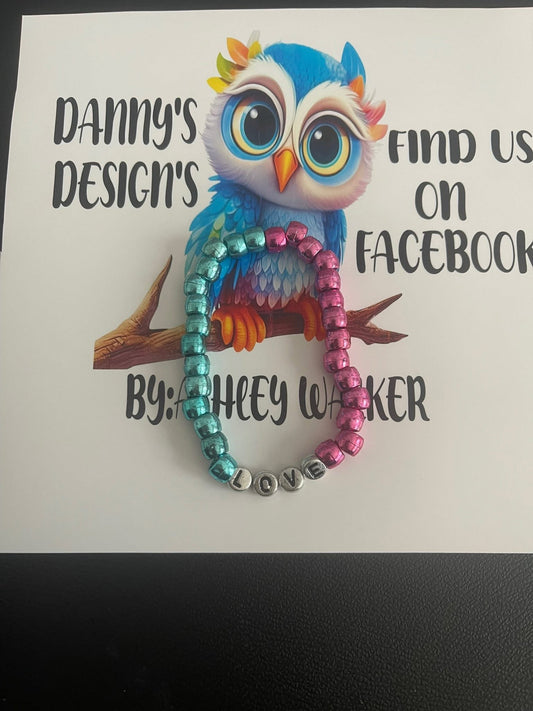 #160 Teal & Pink Love~~Bracelet