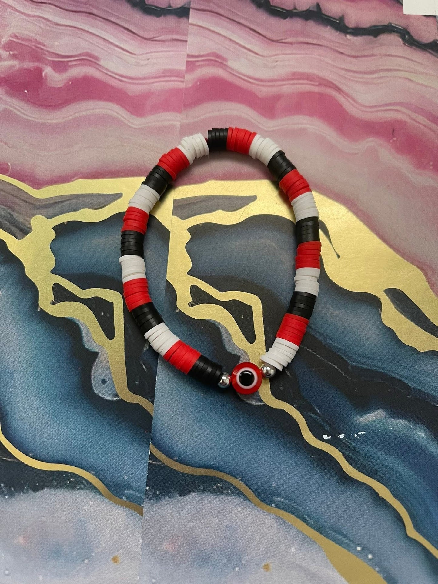 #28 Red Black & White Eye~~Bracelet