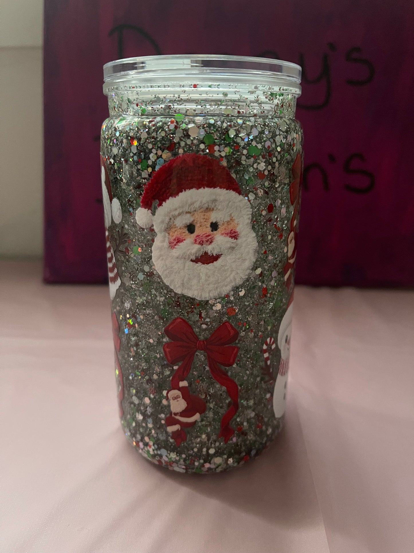 Santa Bows - 16oz Snow Globe Cup