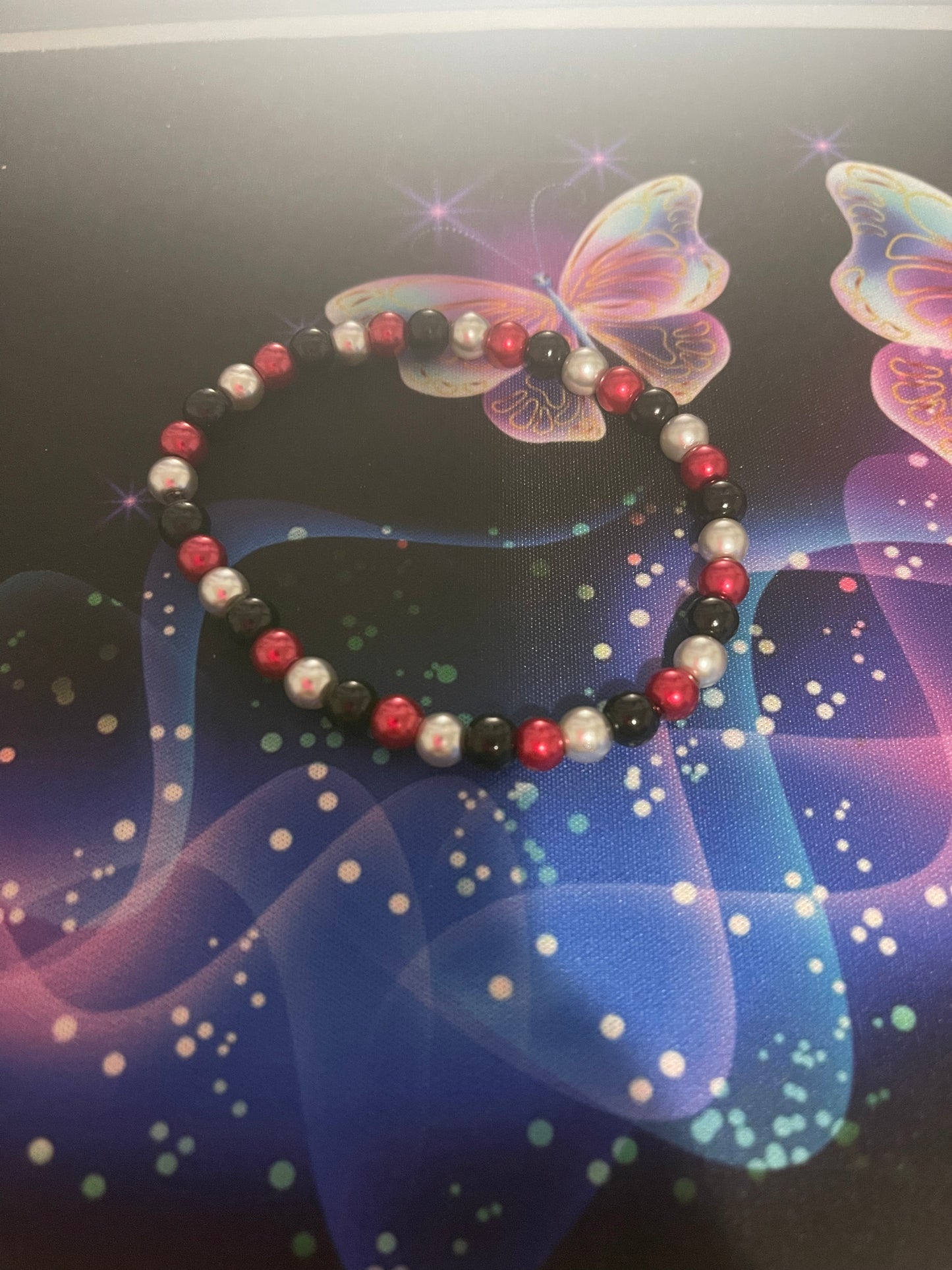 #133 Red, Black & Silver~~Bracelet