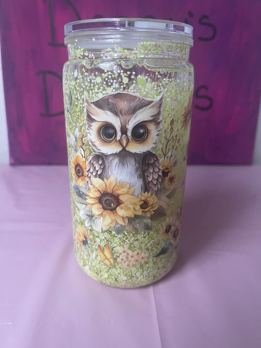 Sunflower Owl - 16oz Snow Globe Cup
