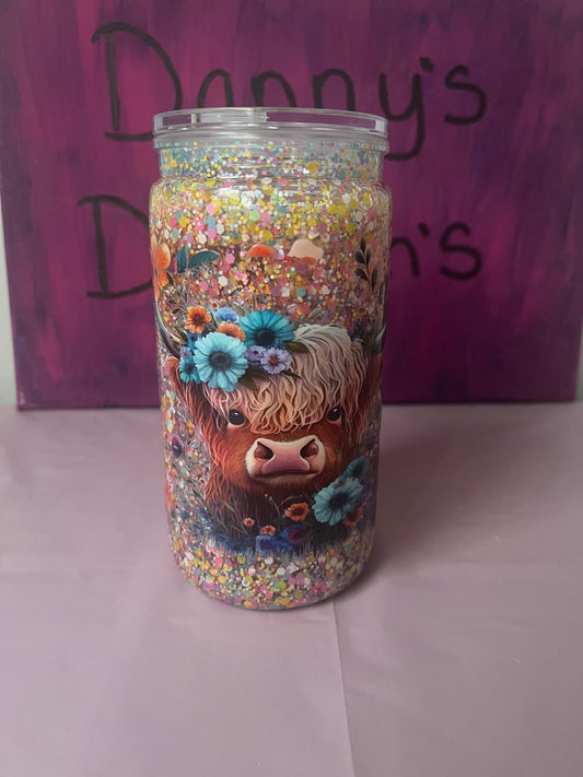 Highland cow floral - 16oz Snow Globe Cup