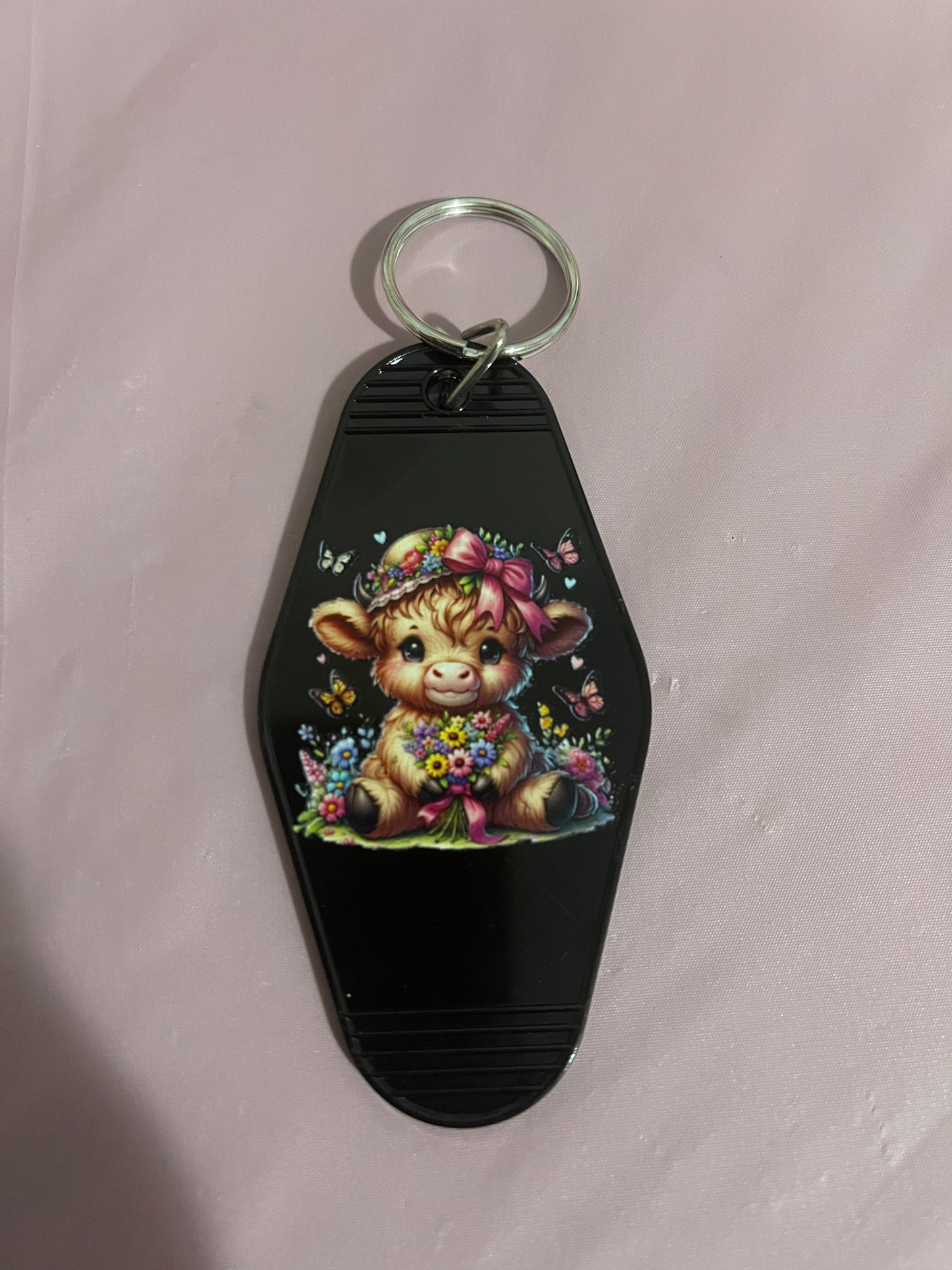 #92 Floral Cow~~Keychain ￼
