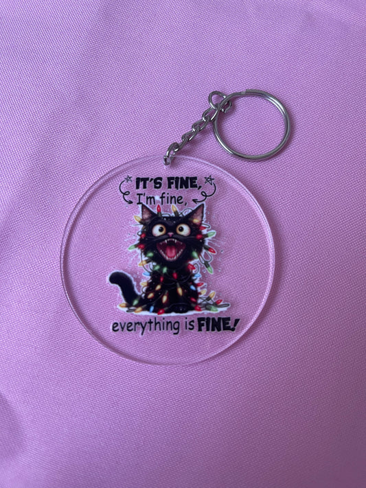#129 It’s Fine Crazy Cat~~Keychain