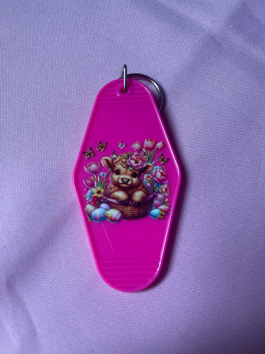 #140 Pink Tulips & Cow~~Keychain