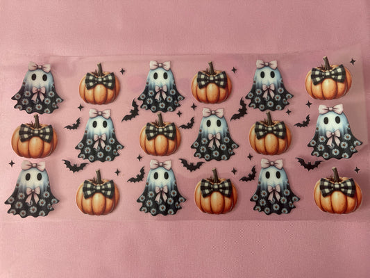 #181 White Black Floral Ghost Pumpkins- 16oz UV Cup Wrap