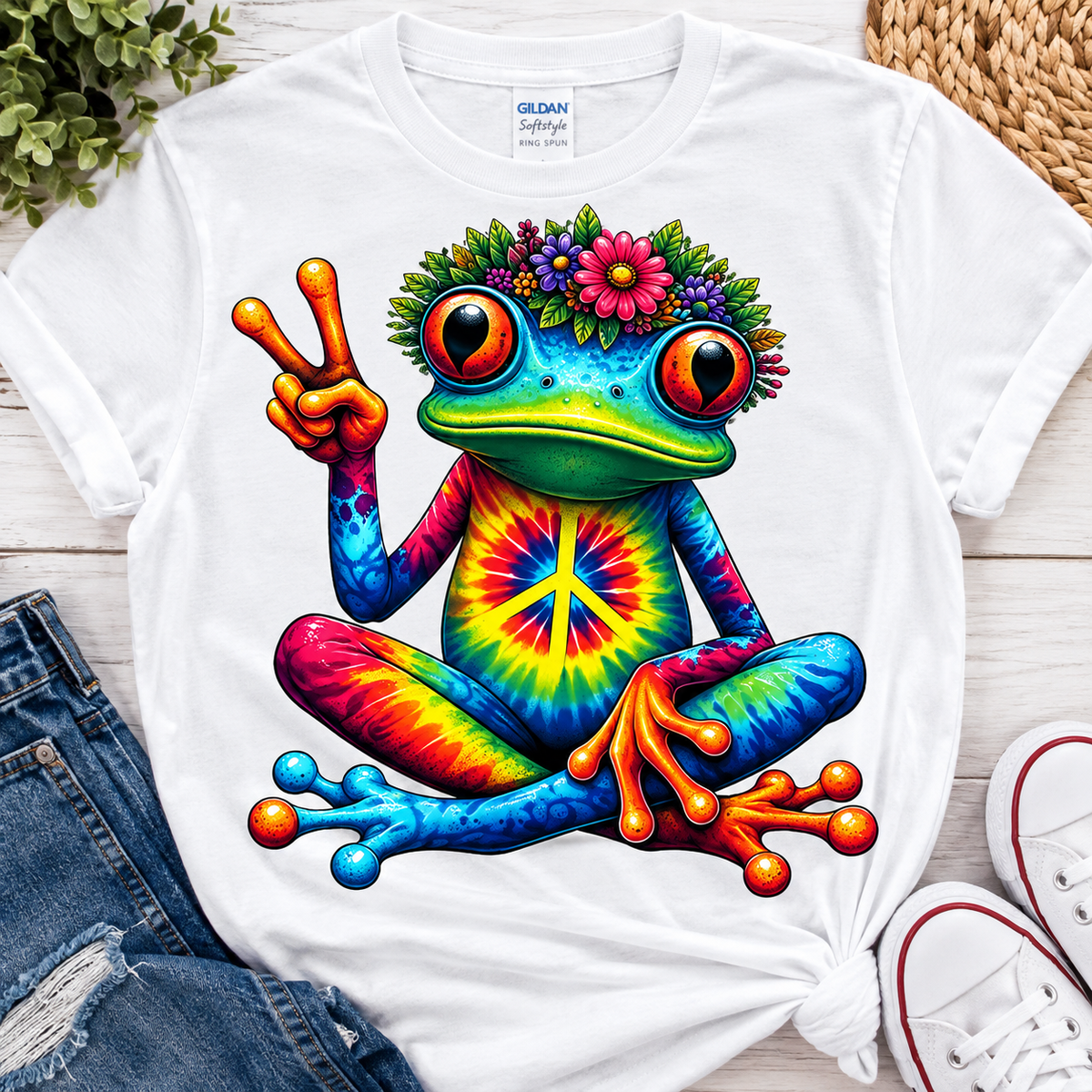 Peace Tie-dye, Frog-Dtf T-shirt Design