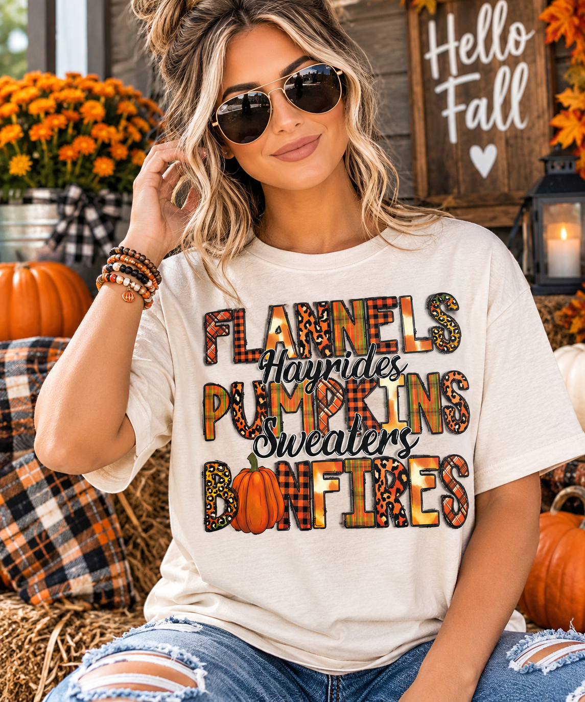 Flannels Pumpkin Bonfires-Dtf T-shirt Design