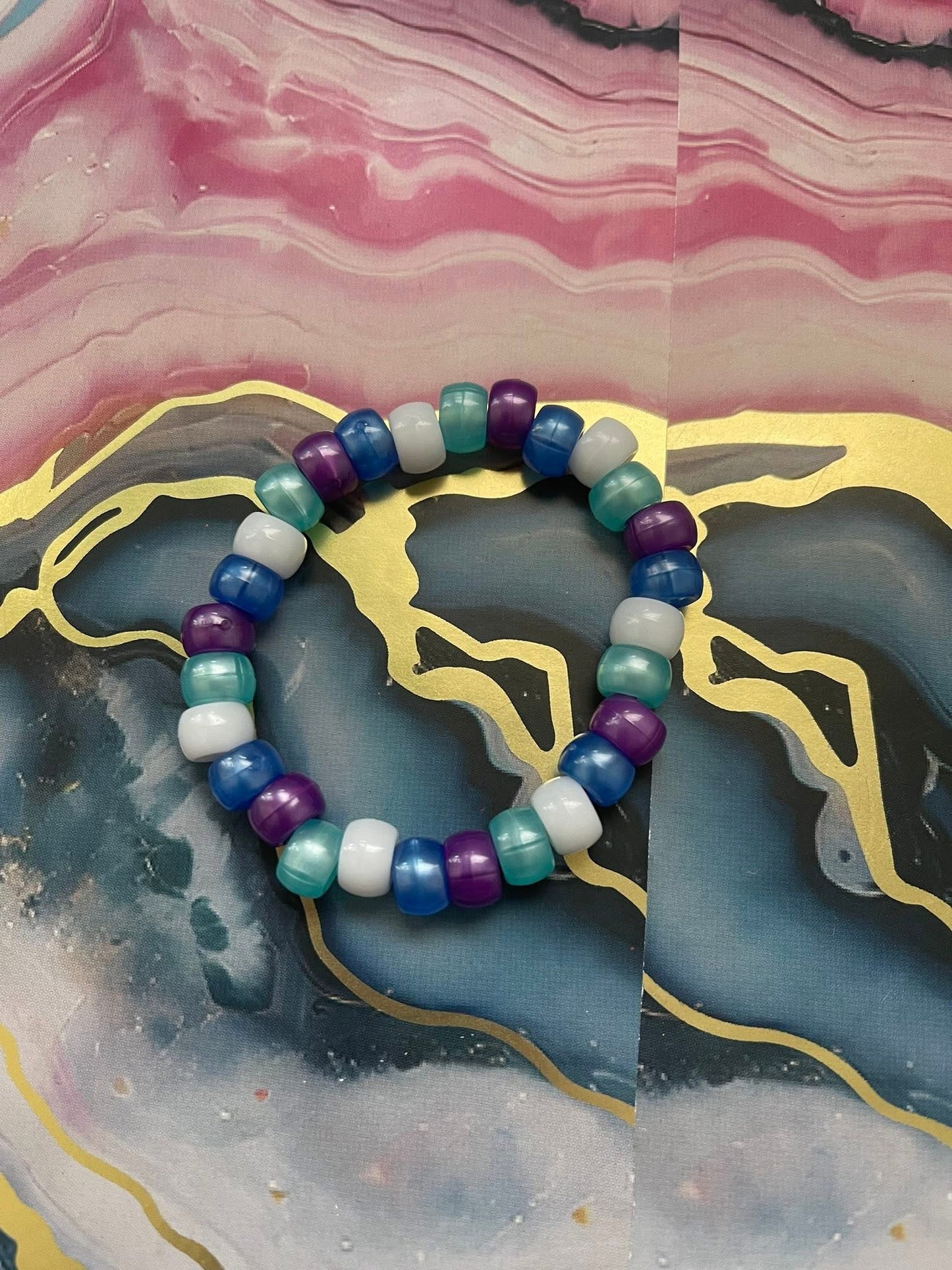 #56 Teal Purple Blue & White~~Bracelet