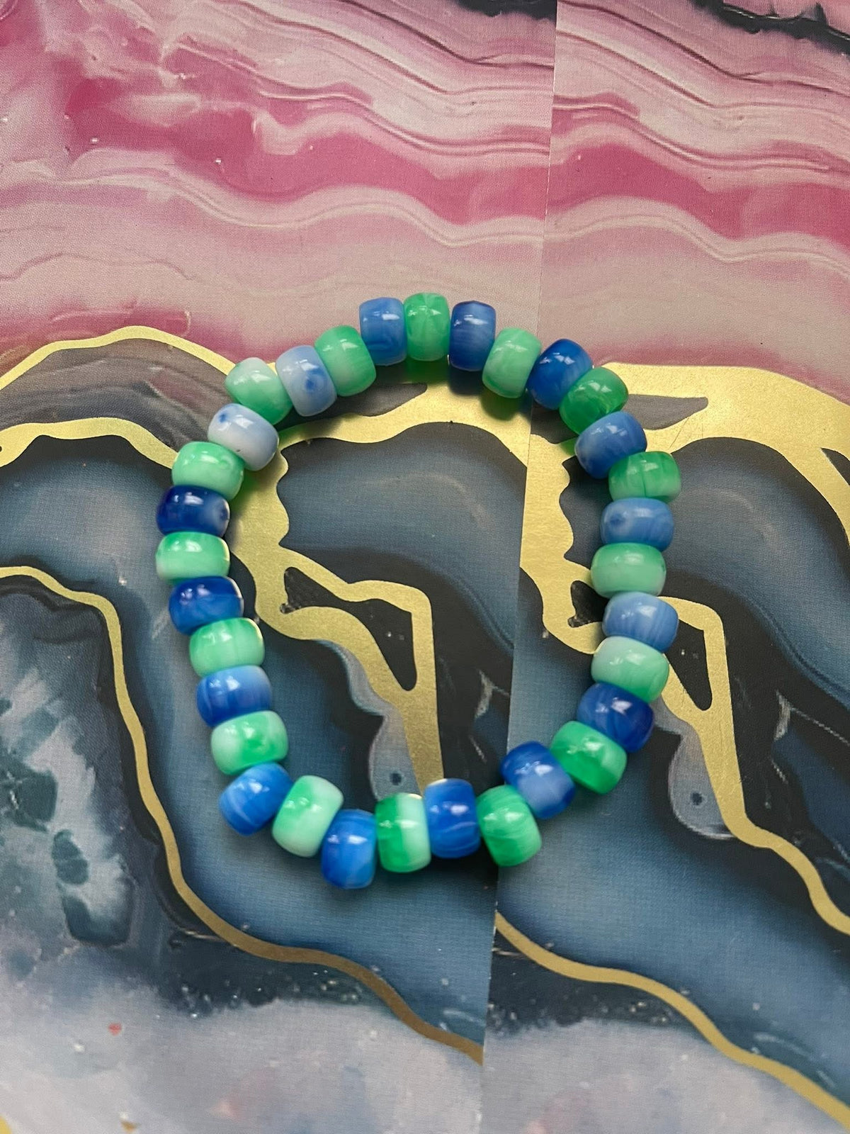 #129 Blue & Green Tie-Dye~~Bracelet